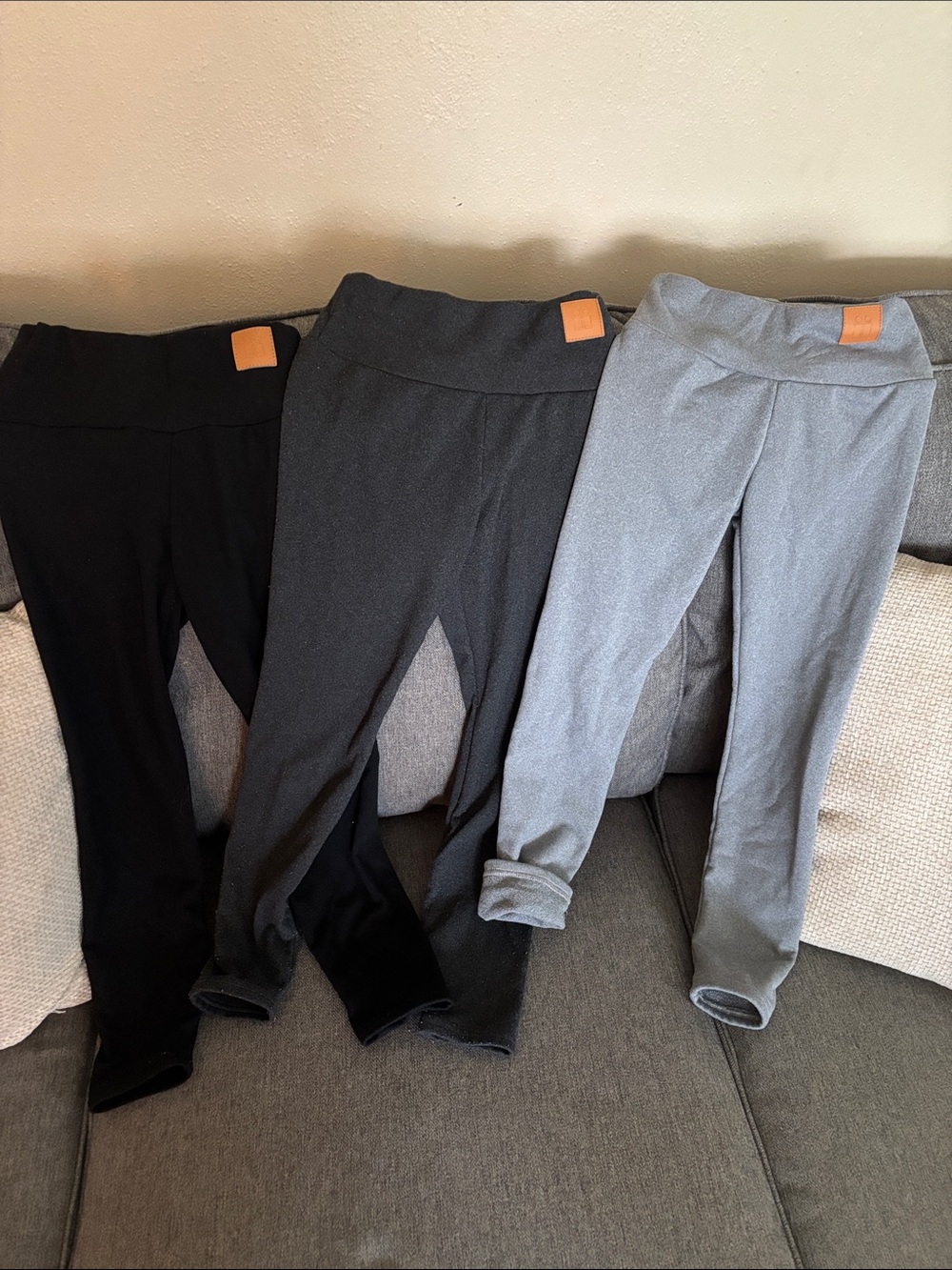 Kids Fleece-Lined Stretch Leggings - Black, Charcoal, Light Gray